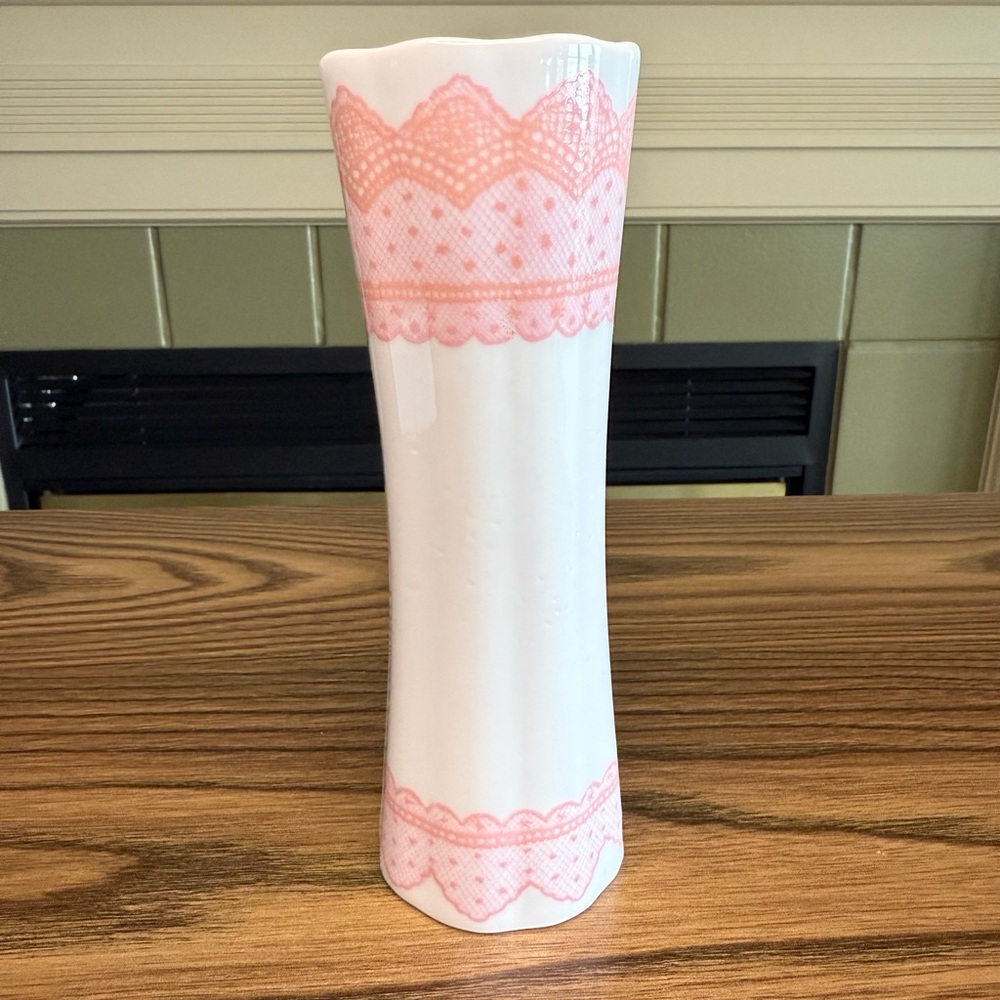 Vintage FTD Porcelain Bud Vase -White/Pink